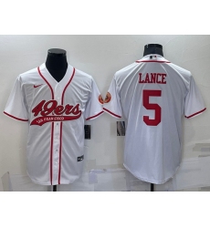 Men San Francisco 49ers 5 Trey Lance White Cool Base Stitched Baseball Jersey
