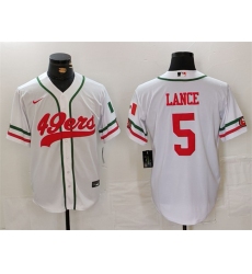 Men San Francisco 49ers 5 Trey Lance White With Patch Cool Base Stitched Baseball Jersey