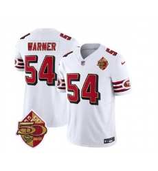Men San Francisco 49ers 54 Fred Warner White 2023 F U S E  50th Patch Throwback Stitched Football Jersey