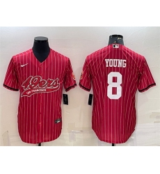 Men San Francisco 49ers 8 Steve Young Red With Patch Cool Base Stitched Baseball Jersey