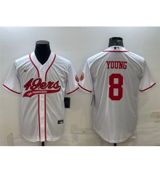 Men San Francisco 49ers 8 Steve Young White With Patch Cool Base Stitched Baseball Jersey