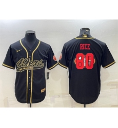 Men San Francisco 49ers 80 Jerry Rice Black Gold Team Big Logo With Patch Cool Base Stitched Baseball Jersey