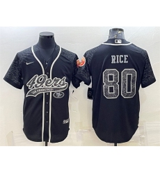 Men San Francisco 49ers 80 Jerry Rice Black Reflective With Patch Cool Base Stitched Baseball Jersey