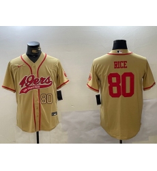 Men San Francisco 49ers 80 Jerry Rice Gold With Patch Cool Base Stitched Baseball Jersey