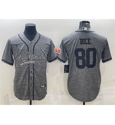 Men San Francisco 49ers 80 Jerry Rice Grey With Patch Cool Base Stitched Baseball Jersey