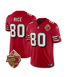 Men San Francisco 49ers 80 Jerry Rice Red 2023 F U S E  50th Patch Throwback Stitched Football Jersey