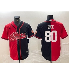 Men San Francisco 49ers 80 Jerry Rice Red Black Split With Patch Cool Base Stitched Baseball Jersey