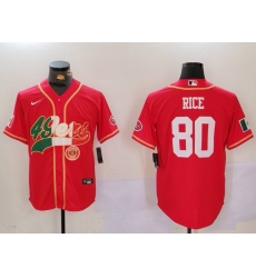 Men San Francisco 49ers 80 Jerry Rice Red With Patch Cool Base Stitched Baseball Jersey 1