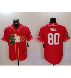 Men San Francisco 49ers 80 Jerry Rice Red With Patch Cool Base Stitched Baseball Jersey