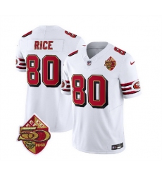 Men San Francisco 49ers 80 Jerry Rice White 2023 F U S E  50th Patch Throwback Stitched Football Jersey
