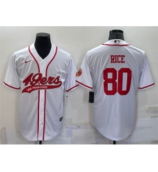 Men San Francisco 49ers 80 Jerry Rice White With Patch Cool Base Stitched Baseb