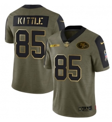 Men San Francisco 49ers 85 George Kittle 2021 Olive Camo Salute To Service Golden Limited Stitched Jersey
