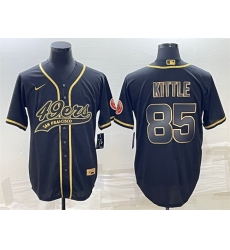 Men San Francisco 49ers 85 George Kittle Black Gold With Patch Cool Base Stitched Baseball Jersey