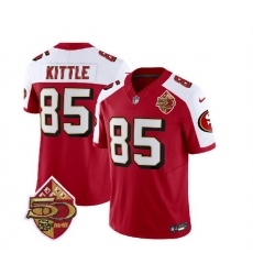 Men San Francisco 49ers 85 George Kittle Red White 2023 F U S E  50th Patch Throwback Stitched Football Jersey