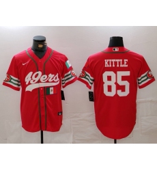 Men San Francisco 49ers 85 George Kittle Red With Patch Cool Base Stitched Baseball Jersey  1