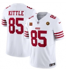 Men San Francisco 49ers 85 George Kittle White 2023 F U S E  With 4 Star C Patch And John Madden Patch Vapor Limited Stitched Football Jersey