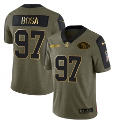 Men San Francisco 49ers 97 Nick Bosa 2021 Olive Camo Salute To Service Golden Limited Stitched Jersey