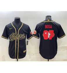 Men San Francisco 49ers 97 Nick Bosa Black Gold Team Big Logo With Patch Cool Base Stitched Baseball Jersey