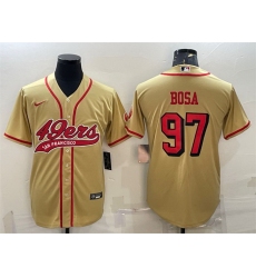 Men San Francisco 49ers 97 Nick Bosa New Gold With Patch Cool Base Stitched Baseball Jersey