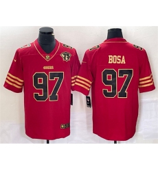 Men San Francisco 49ers 97 Nick Bosa Red Gold With 75th Anniversary Patch Stitched Jersey