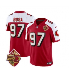 Men San Francisco 49ers 97 Nick Bosa Red White 2023 F U S E  50th Patch Throwback Stitched Football Jersey