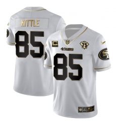 Men San Francisco 49ers George Kittle White Gold 75th Anniversary With C Patch Stitched Jersey