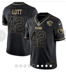 Men San Francisco 49ers Ronnie Lott 75th Anniversary Patch White Gold Black Gold Jersey