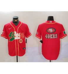 Men San Francisco 49ers Team Big Logo Red With Patch Cool Base Stitched Baseball Jersey 2