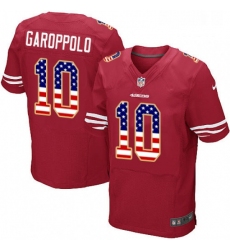 Mens Nike San Francisco 49ers 10 Jimmy Garoppolo Elite Red Home USA Flag Fashion NFL Jersey