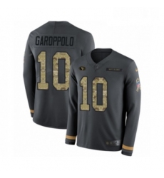 Mens Nike San Francisco 49ers 10 Jimmy Garoppolo Limited Black Salute to Service Therma Long Sleeve NFL Jersey