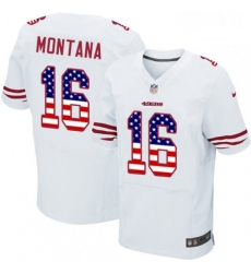 Mens Nike San Francisco 49ers 16 Joe Montana Elite White Road USA Flag Fashion NFL Jersey