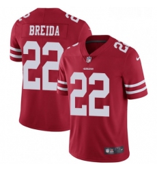 Mens Nike San Francisco 49ers 22 Matt Breida Red Team Color Vapor Untouchable Limited Player NFL Jersey
