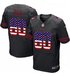 Mens Nike San Francisco 49ers 80 Jerry Rice Elite Black Alternate USA Flag Fashion NFL Jersey