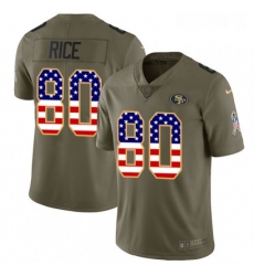 Mens Nike San Francisco 49ers 80 Jerry Rice Limited OliveUSA Flag 2017 Salute to Service NFL Jersey