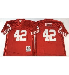 Mitchell And Ness 49ers #42 Ronnie Lott red Mens Throwback Stitched NFL Jersey