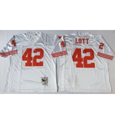 Mitchell And Ness 49ers #42 Ronnie Lott white Mens Throwback Stitched NFL Jersey