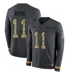 Nike 49ers 11 Brandon Aiyuk Anthracite Salute to Service Men Stitched NFL Limited Therma Long Sleeve Jersey