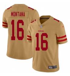 Nike 49ers 16 Joe Montana Gold Mens Stitched Football Limited Inverted Legend Jersey