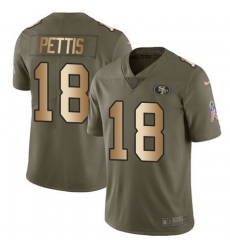 Nike 49ers #18 Dante Pettis Olive Gold Mens Stitched NFL Limited 2017 Salute To Service Jersey