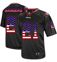 Nike 49ers #21 Deion Sanders Black Mens Stitched NFL Elite USA Flag Fashion Jersey