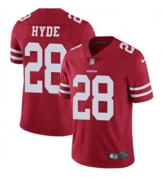 Nike 49ers #28 Carlos Hyde Red Team Color Mens Stitched NFL Vapor Untouchable Limited Jersey