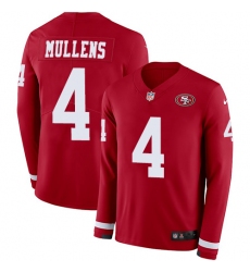 Nike 49ers #4 Nick Mullens Red Team Color Men Stitched NFL Limited Therma Long Sleeve Jersey