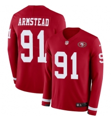 Nike 49ers #91 Arik Armstead Red Team Color Men Stitched NFL Limited Therma Long Sleeve Jersey