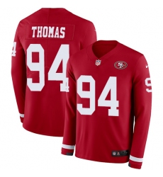 Nike 49ers #94 Solomon Thomas Red Team Color Men Stitched NFL Limited Therma Long Sleeve Jersey