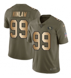 Nike 49ers 99 Javon Kinlaw Olive Gold Men Stitched NFL Limited 2017 Salute To Service Jersey