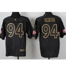 Nike San Francisco 49ers 94 Justin Smith Black Elite PRO Gold Lettering Fashion NFL Jersey