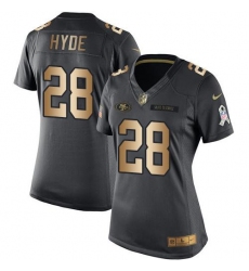 Nike 49ers #28 Carlos Hyde Black Womens Stitched NFL Limited Gold Salute to Service Jersey