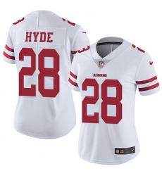 Nike 49ers #28 Carlos Hyde White Womens Stitched NFL Vapor Untouchable Limited Jersey