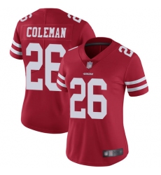Women 49ers 26 Tevin Coleman Red Team Color Stitched Football Vapor Untouchable Limited Jersey