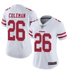 Women 49ers 26 Tevin Coleman White Stitched Football Vapor Untouchable Limited Jersey